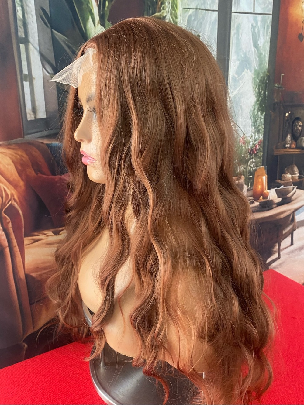 Long Wavy natural redhead ginger lace center part Wig